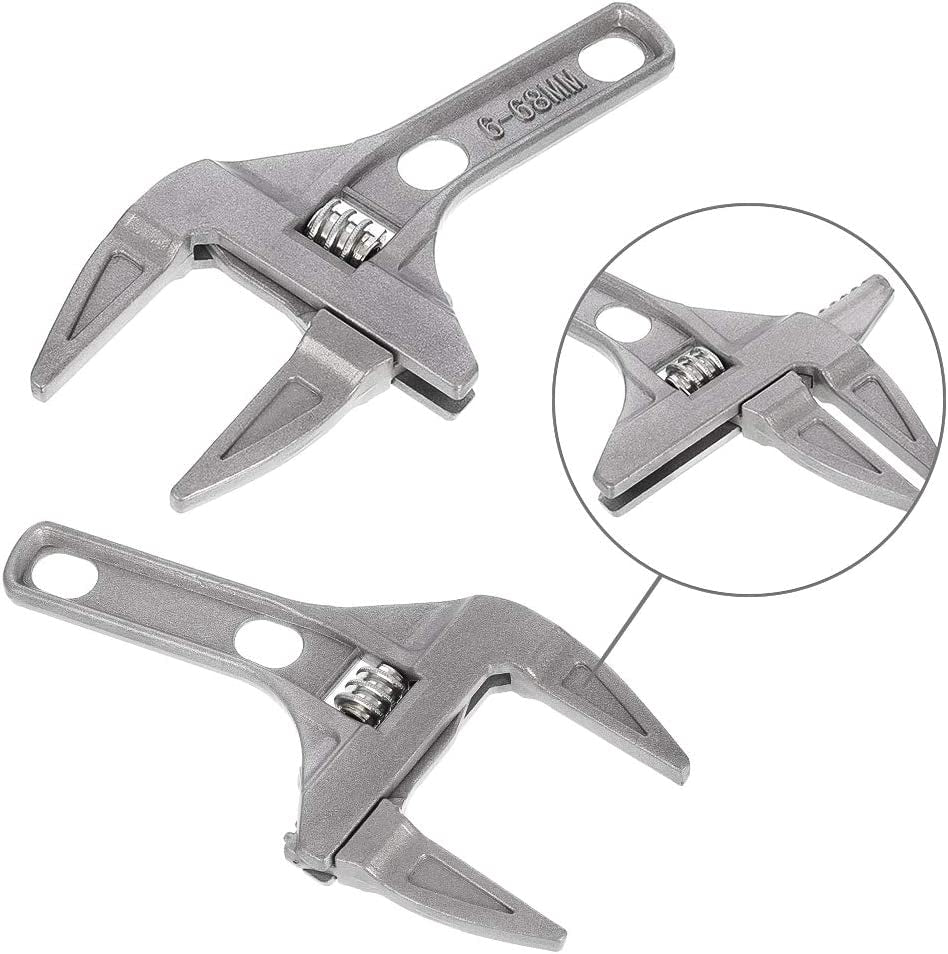 Wrench Adjustable, 6-68Mm Large Opening Wide Jaw Aluminum Alloy Wrench with Short Handle Ultra-Thin Shifting Spanner Tap Plumbing Basin Wrench Hand Repair Tools for Bathroom Washbasin Tube