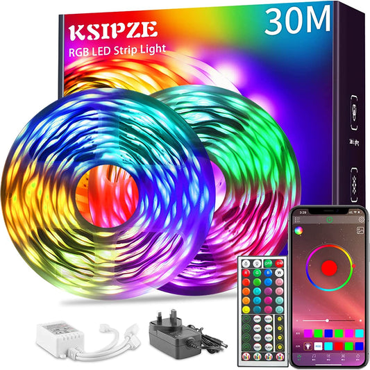 30M Led Strip Lights(2 Rolls of 15M) RGB Music Sync Color Changing, Led Lights with Smart App Control Remote, Led Lights for Bedroom Lighting Flexible Home Decoration