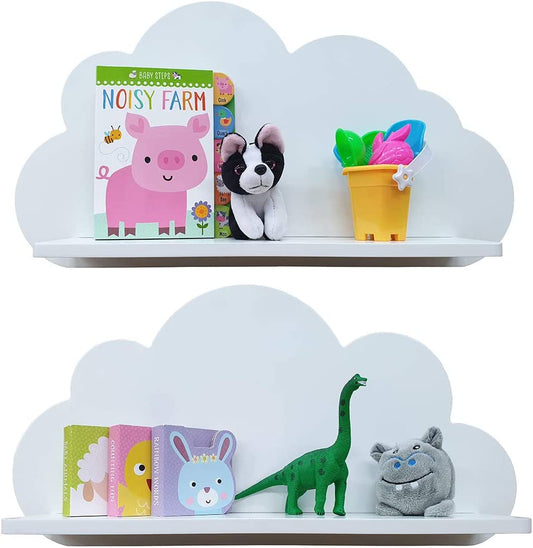 Cloud Shelves for a Children’S Nursery Floating Shelf Design (Pair - 2X Shelves) Shelving Child'S Bedroom Themed Boy/Girl - Available in White, Grey, Blue or Pink (White)