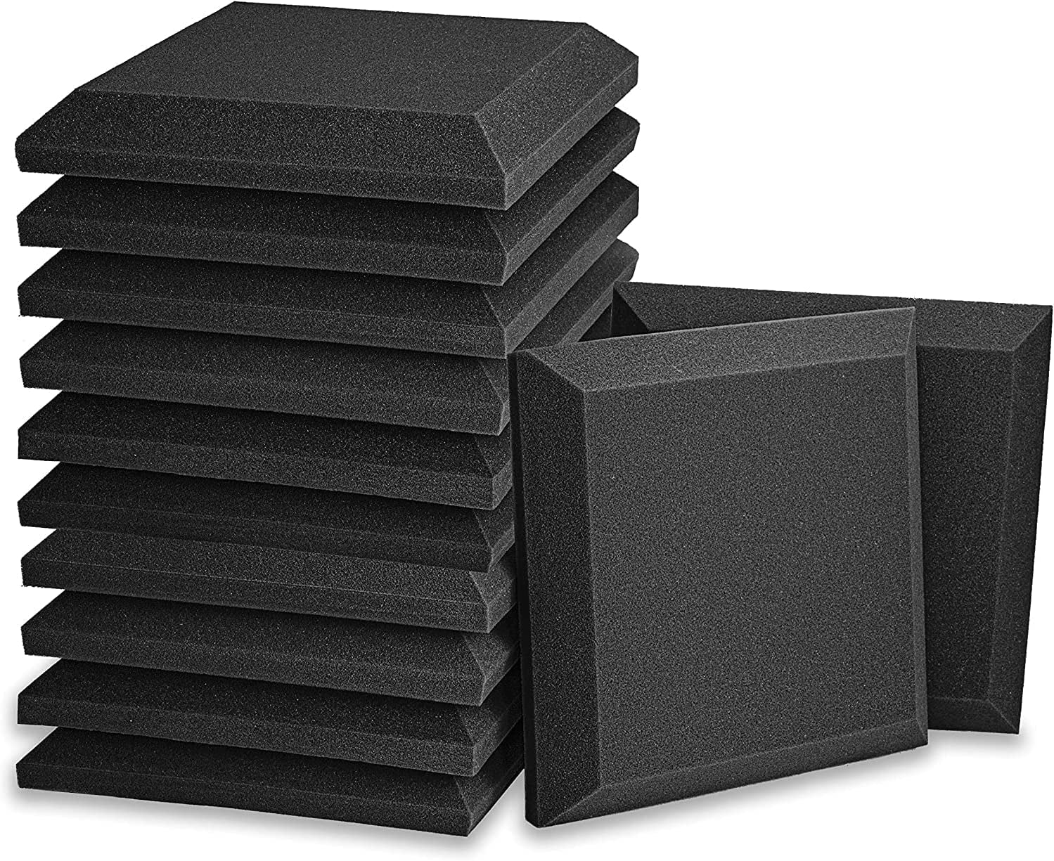 Acoustic Panels, 2" X 12" X 12" Acoustic Foam Panels, Studio Wedge Tiles, Sound Panels Wedges Soundproof Sound Insulation Absorbing Home and Office(12 Pack, Black)