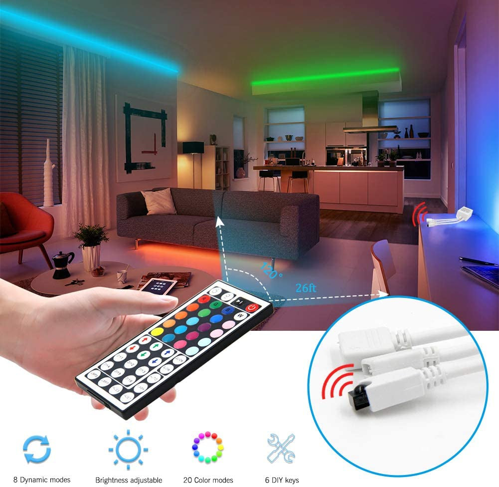 Led Strip Light,  5M Led Light with 44 Keys Remote, Flexible 12V 5050 RGB Colour Changing Strip Light for Bedroom,Party