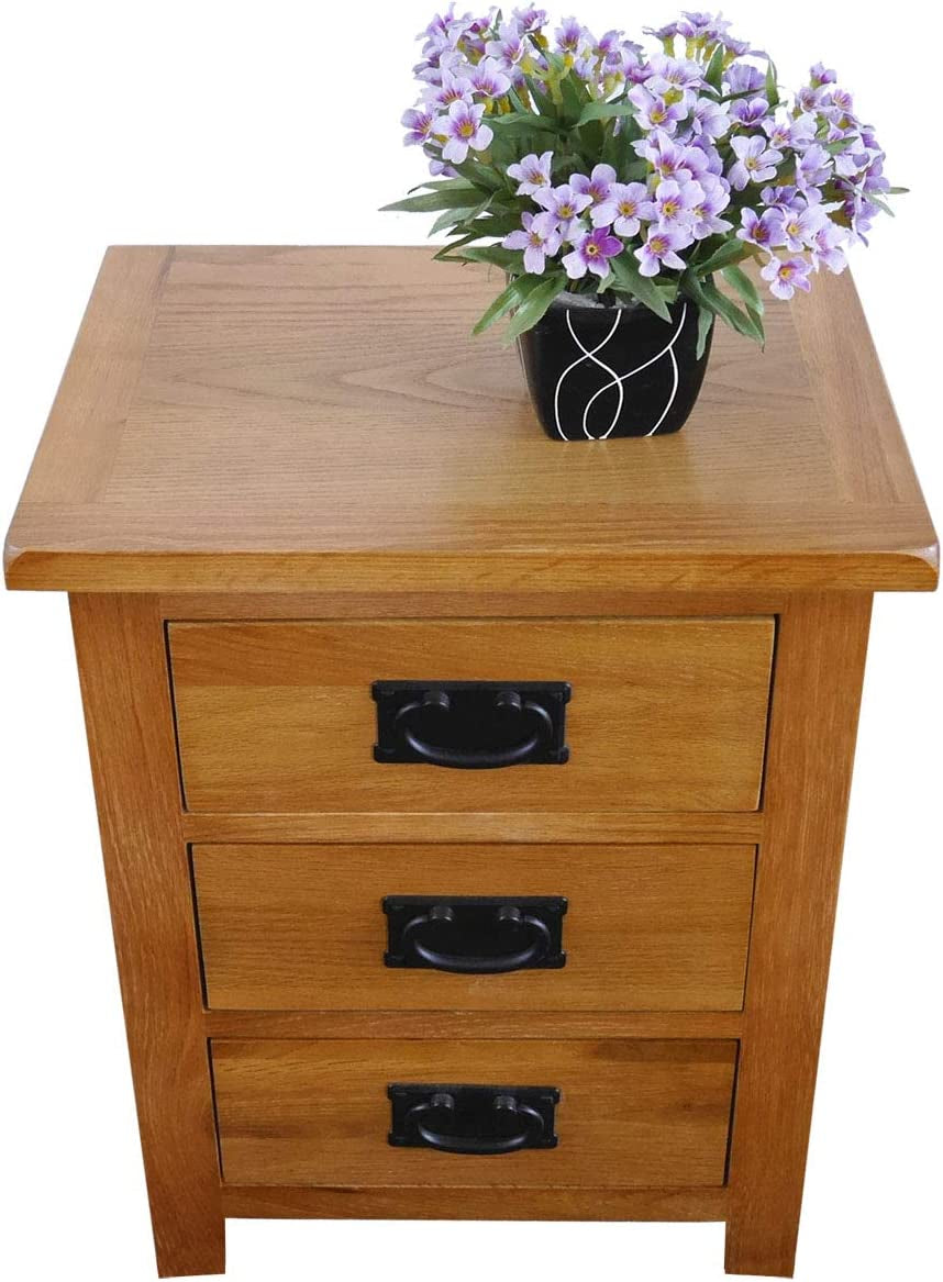 OAK Bedside Table 3 Drawers, NC Paint Cabinet, OAK MDF Board & Hardwood W:42 D:32 H:56 CM