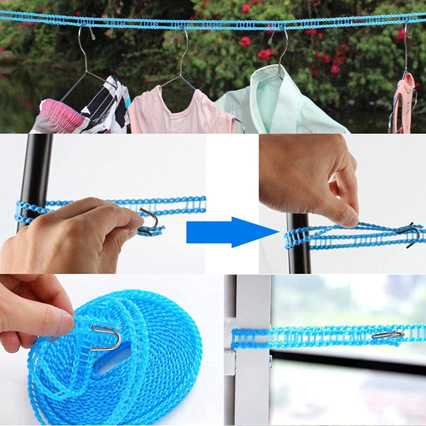 3 Pieces Washing Line, Outdoor Windproof Portable Clothesline, Airer Non-Slip Elastic Nylon Laundry Rope Line for Indoor Outdoor Camping Travel Hanger