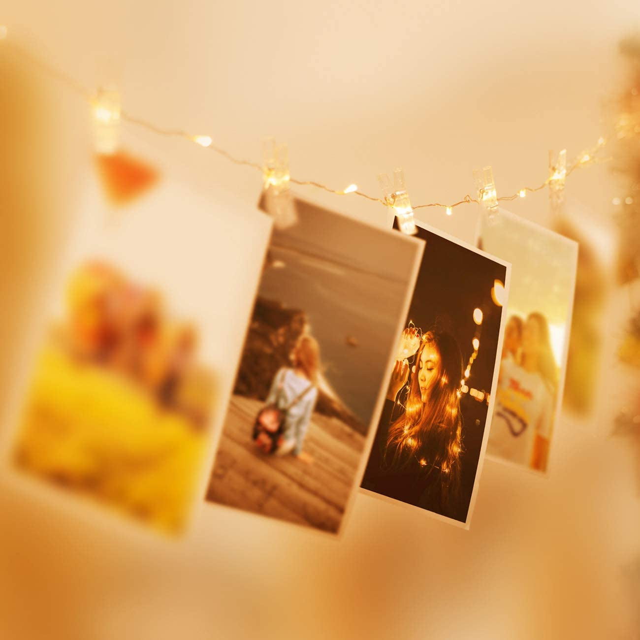 100LED Photo Clip String Lights,  10M Photo Peg Fairy Lights with 60 Clips Indoor Battery Powered Silver Wire Hanging String Photo Frames Decoration for Bedroom Wedding Party Christmas Photo