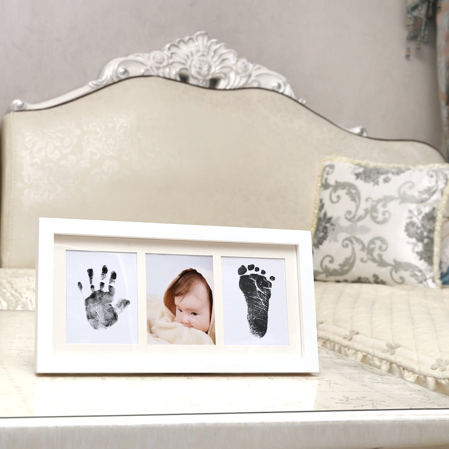 Norjews Baby Handprint and Footprint Photo Frame Kit for Newborn Boys and Girls, Safe Clean-Touch Ink Pad Included, Memorable Keepsake Box, Gift to New Parents for Christmas or Baby Shower