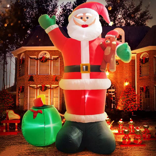 12FT Huge Christmas Inflatable Decoration Santa Claus Carry Gift Bag and Bear, LED Lights Blow up Yard Decoration,For Holiday Xmas Party ,Indoor,Outdoor,Garden,Yard Lawn Winter Decor