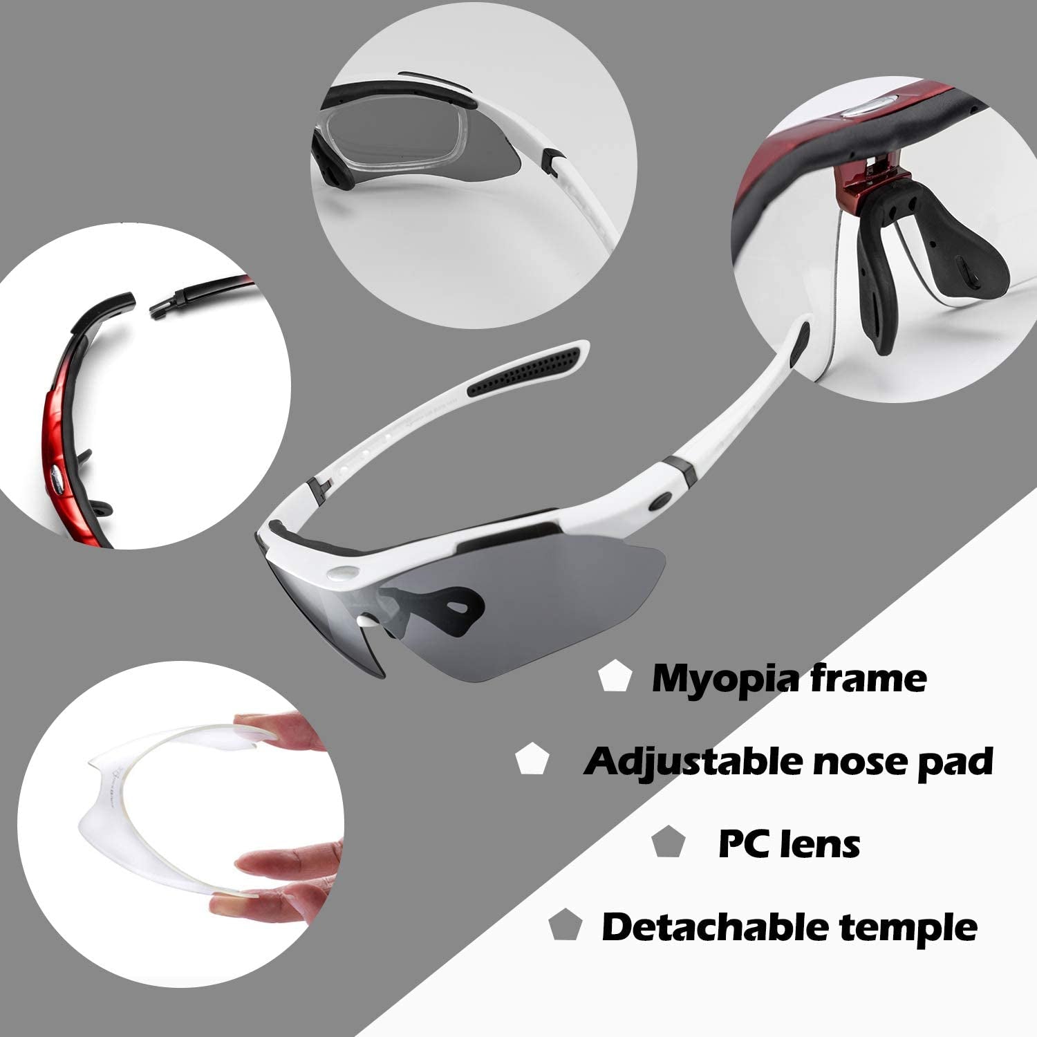 Polarized Cycling Sunglasses for Men Women Sports Sunglasses UV Protection Cycling Glasses with 5 Interchangeable Lenses Bike Goggles TR90 Unbreakable Frame