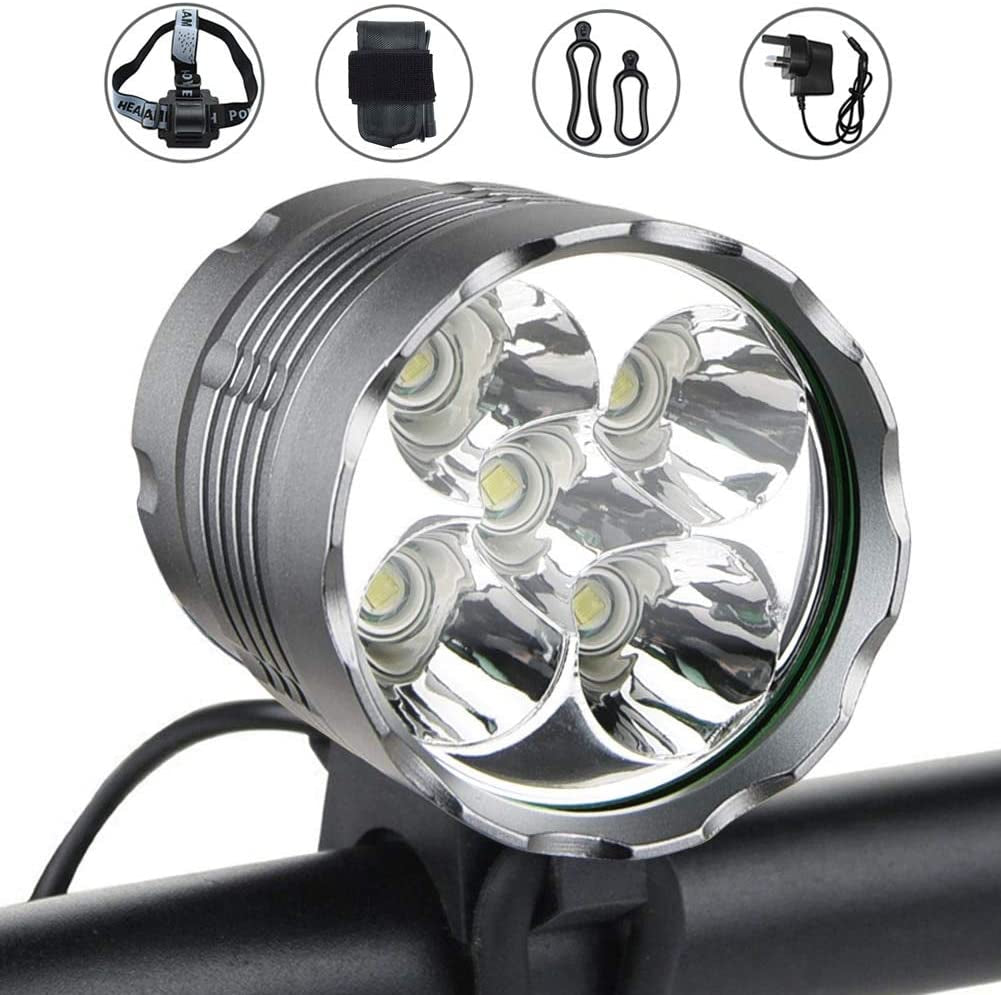 Bike Lights, 6000 Lumens 5 LED Bicycle Light,Waterproof Mountain Bike Front Light with Rechargeable Battery Pack,3 Modes Bicycle Lights Front Headlamp for Cycling Safety