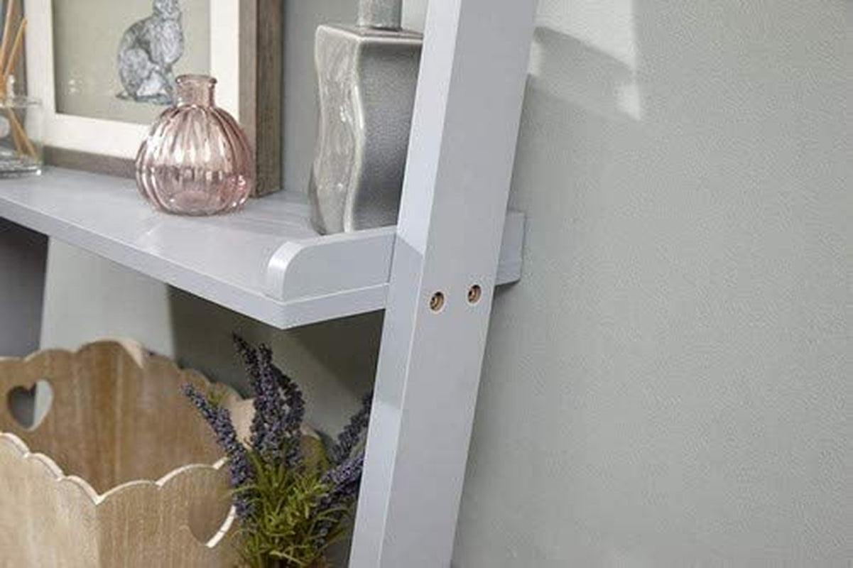 - 5 Shelf Ladder Bookcase Grey Decorative Ornament Stand Modern Wooden