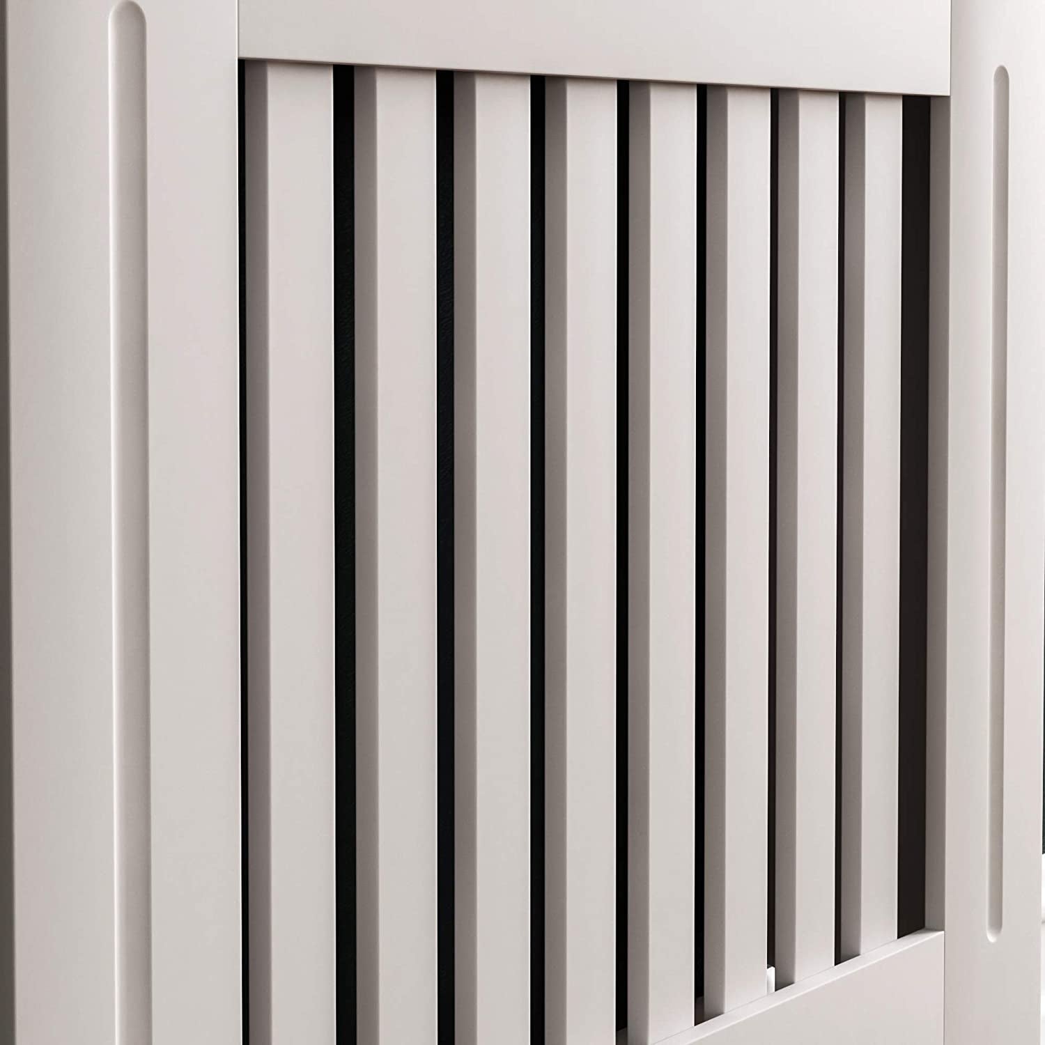 Arlington Radiator Cover White Modern Painted MDF Cabinet, Slats, Grill, Wood Top Shelf, Medium