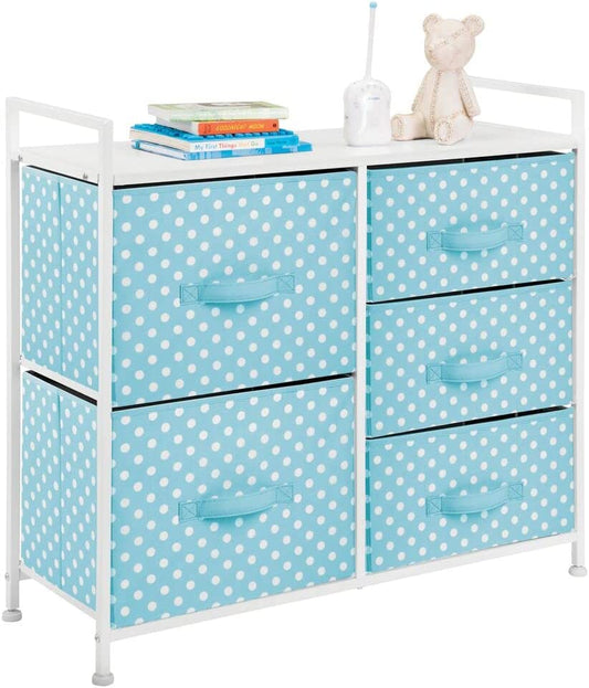Kids Chest of Drawers – Set of Drawers with 5 Drawers for Clothes, Blankets, Toys – Nursery and Children'S Bedroom Storage Unit – Blue/White