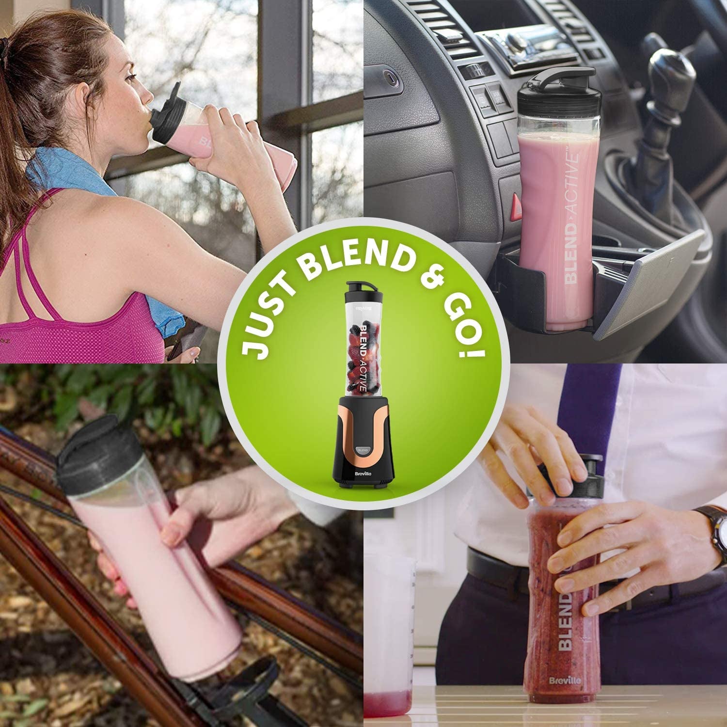 Blend Active Personal Blender & Smoothie Maker | 1 X Portable Blending Bottle (600 Ml) | 300 W | Black & Rose Gold [VBL239]