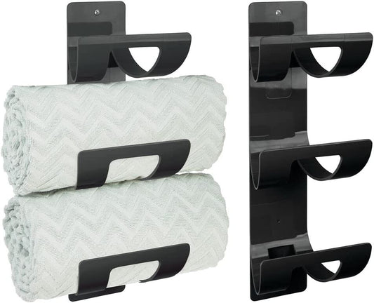 Set of 2 Hanging Caddy – Wall Mounted Towel Storage Rack for the Bathroom – Elegant Hanging Hooks for Towels – Black