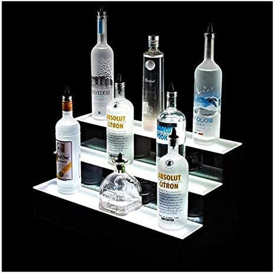 Bar Accessories for Home Pub: Three Tier LED RGB Bottle Display Stand for Displaying Spirits, Liquor, Beer, Wine, Cider and More