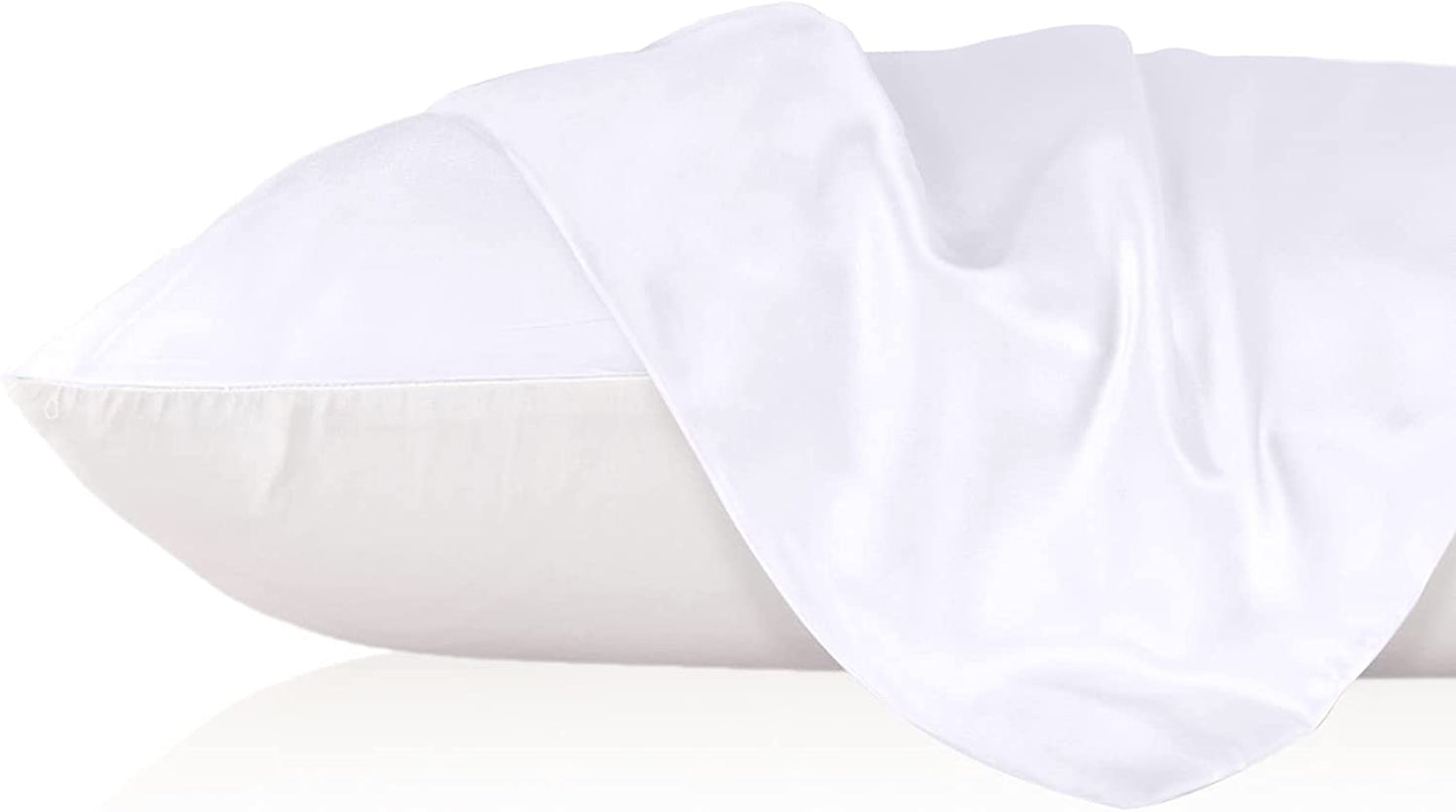 1PC Silk Pillowcase for Hair and Skin, 19 Momme 100% Mulberry Silk with Cotton Underside, Soft Hypoallergenic Silk Bed Pillow Case with Hidden Zipper Bag Package(Standard 50X75Cm, White)