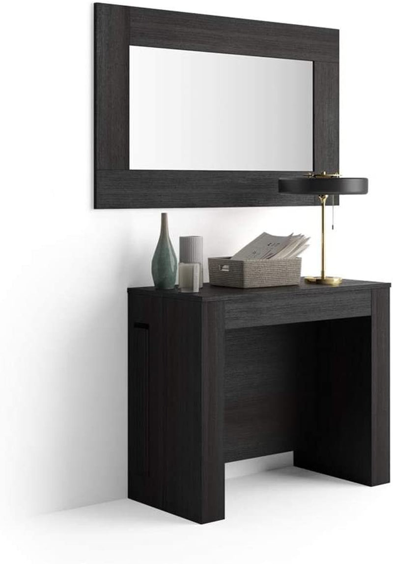 , Easy, Extendable Console Table with Extension Leaves Holder, Ashwood Black, Laminate-Finished/Aluminium, Made in Italy
