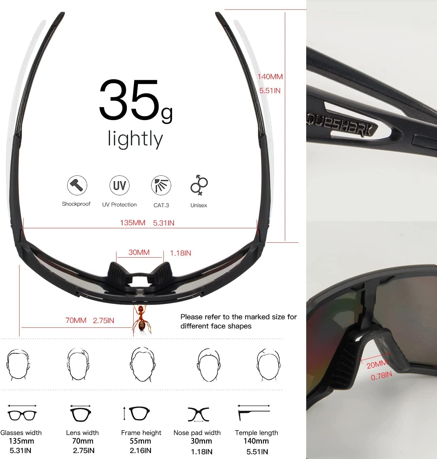 Cycling Glasses, TR90 Unbreakable Frame Polarized Sports Sunglasses, Bike Glasses for Men Women with 3 Interchangeable Lens, Anti-Uv400 for Driving Fishing Glof Baseball Running Hiking