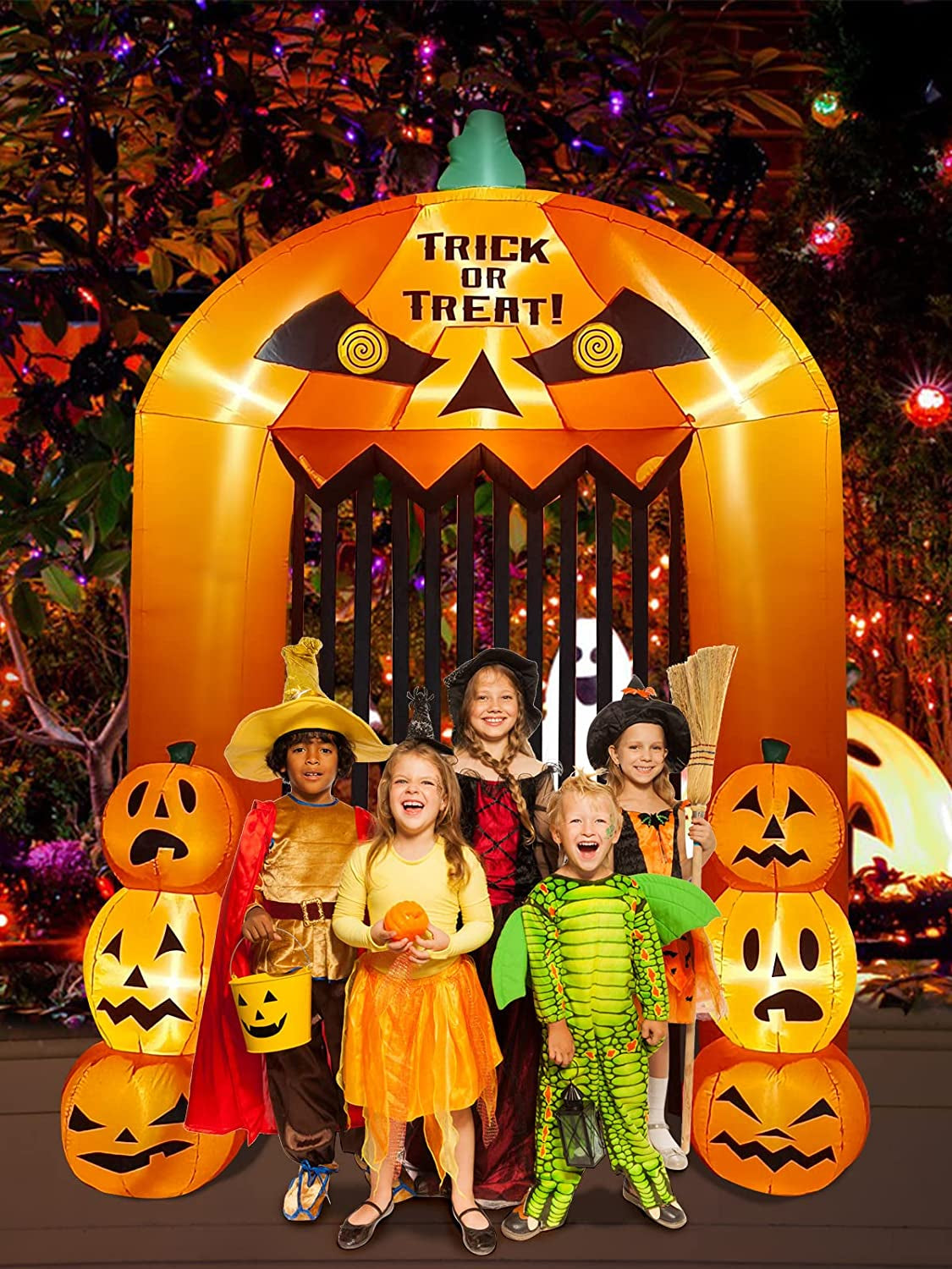 9 Feet High Halloween Inflatable Pumpkin Arch, Blow up Pumpkin Gate Large Halloween Outdoor Indoor Decorations Holiday Yard Lawn Inflatables Decor for Home Family Halloween Party Supplies