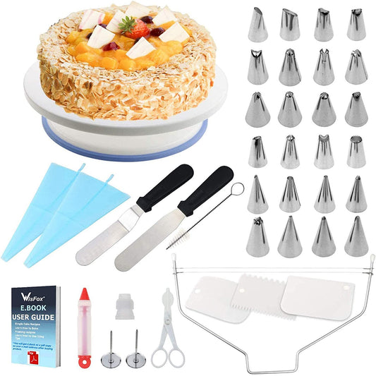 39 Pcs Cake Decorating Supplies,  Professional Cupcake Decorating Kit Baking Supplies Rotating Turntable Stand, Frosting, Piping Bags and Tips Set, Icing Spatula and Smoother, Pastry Tool