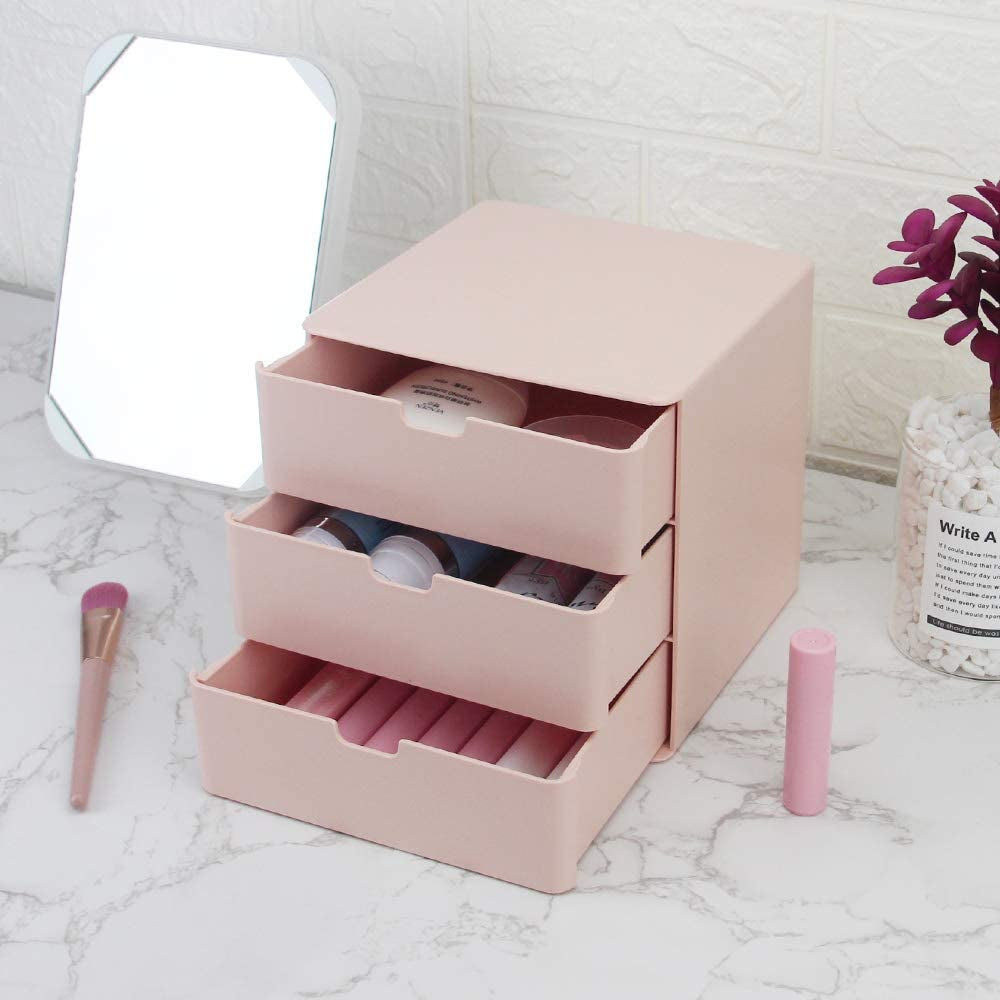 3-Drawer Vanity Organizer, Compact Storage Organization Drawers Small Size Pink