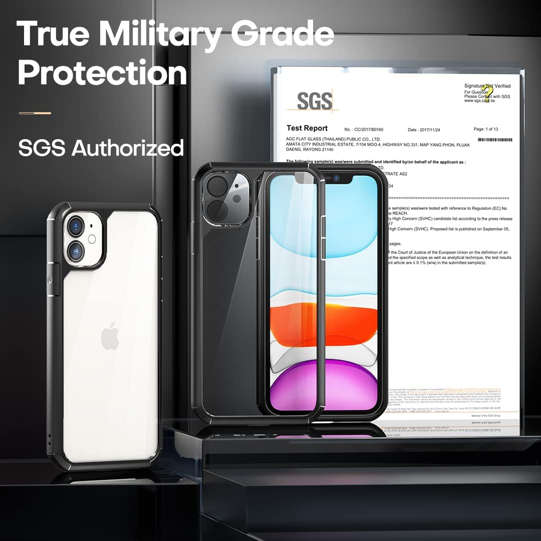 [5 in 1] for Iphone 11 Case 6.1 Inch, with 2 Pack Tempered Glass Screen Protector + 2 Pack Camera Lens Protector [Military Grade Protection] Shockproof Slim Thin - Black