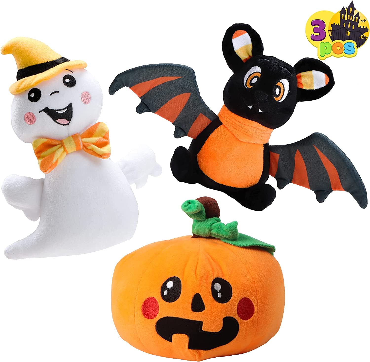 Halloween Stuffed Plush Toys Set, 3 Pack Halloween Stuffed Plush Dolls(Ghost, Pumpkin & Bat), Best Gift Suitable for Party Favors, Exchange, Carnival Game Prizes