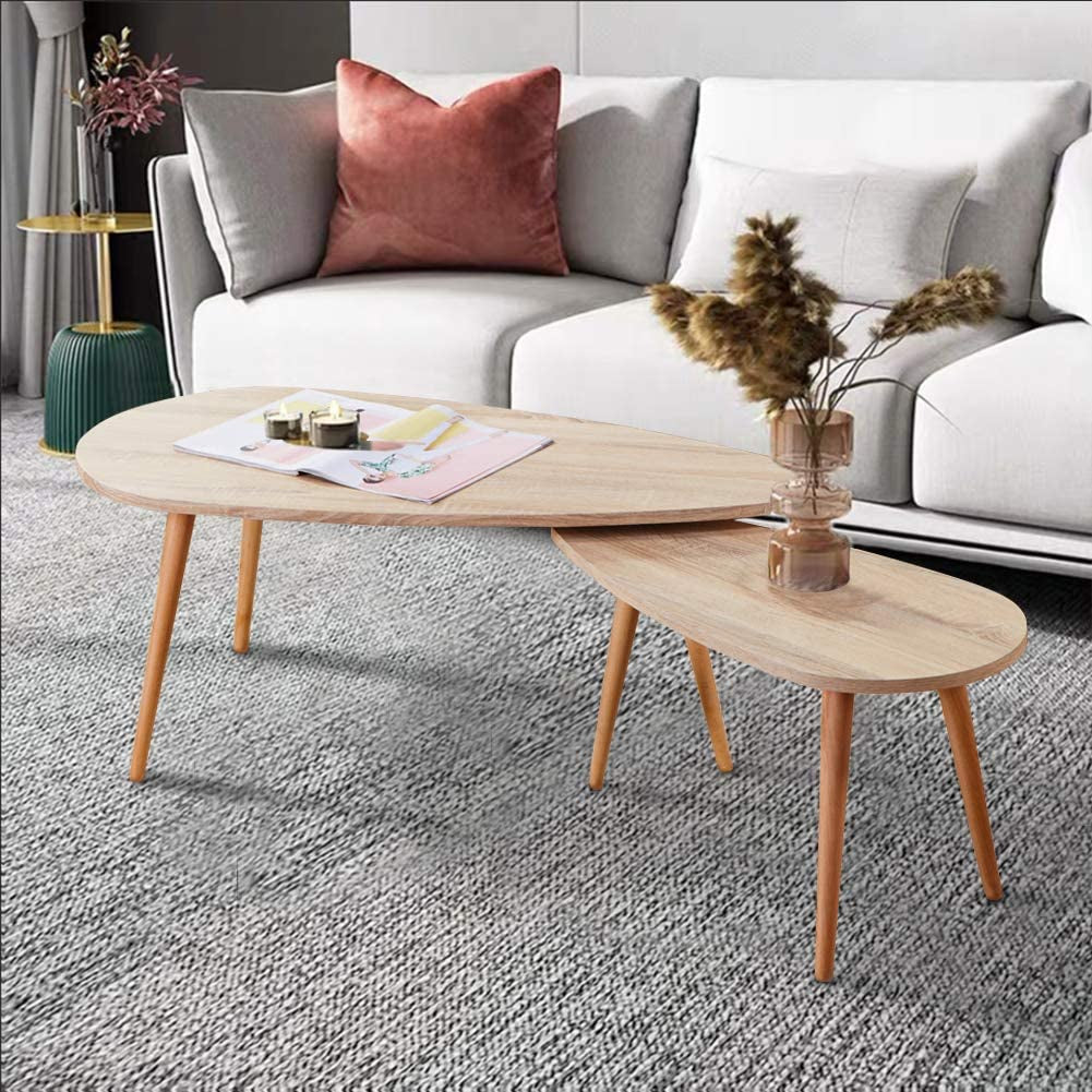 Triangle Solid Wood Coffee Table Set Nest of 2 Tables Morden Sofa Coffee Side Table for Living Room Office Furniture