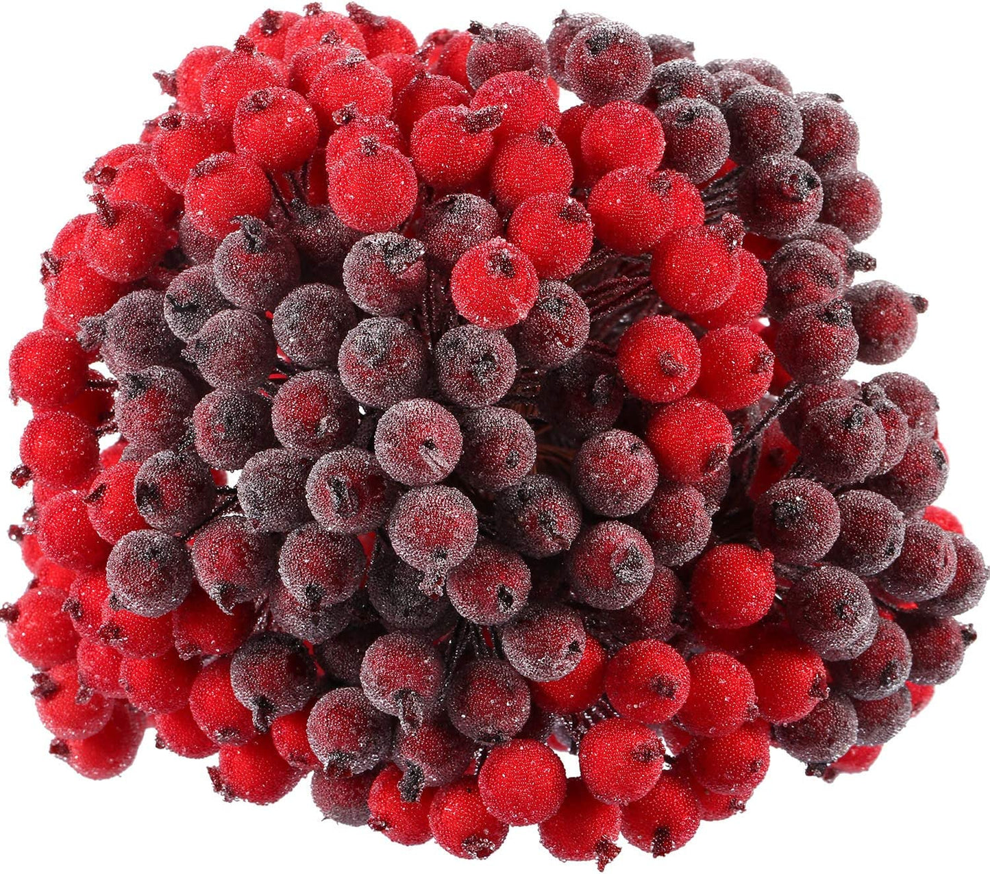 Artificial Frosted Holly Berries Fake 12 Mm Mini Christmas Fruit Berry Flower Decor (Red and Dark Red, 400)