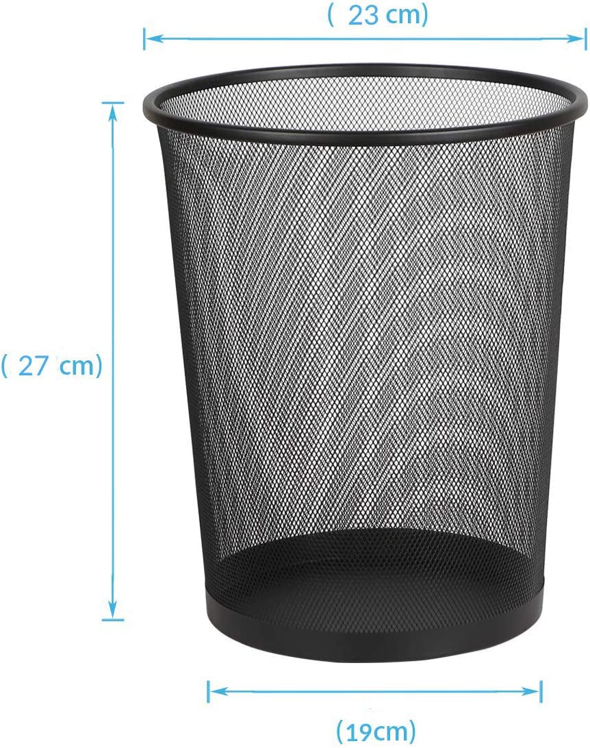 Circular Mesh Wastebasket Trash Can, Waste Basket Garbage Can Bin for Bathrooms, Kitchens, Home Offices, Dorm Rooms(Black)