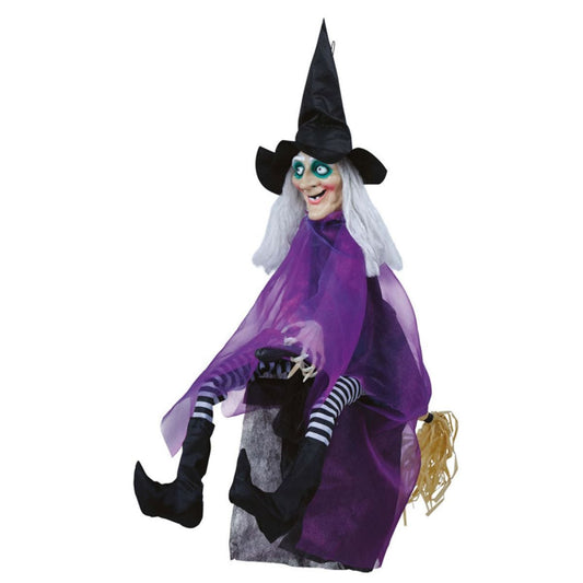 Animated Witch on a Broom - 90cm