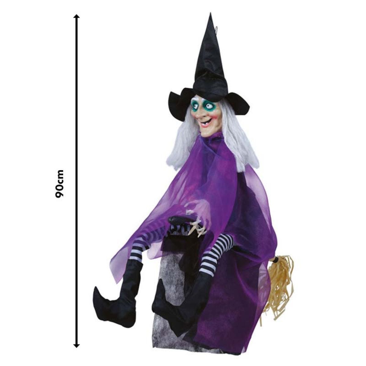 Animated Witch on a Broom - 90cm