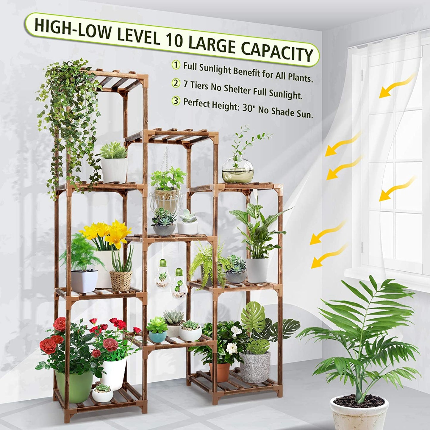 Plant Stand Indoor Outdoor, 10 Tire Tall Large Wood Plant Shelf Multi Tier Flower Stands,Garden Shelves Wooden Plant Display Holder Rack for Living Room Corner Balcony Office Lawn Patio