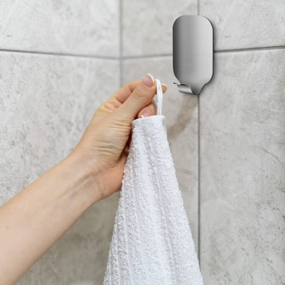 Self Adhesive Hooks - Pack of 10 Wall Door Hooks Stick on / Sticky Hooks for Bathroom Kitchen Hanging Coat Cloth Towel Key - Stainless Steel, Waterproof, No Nails