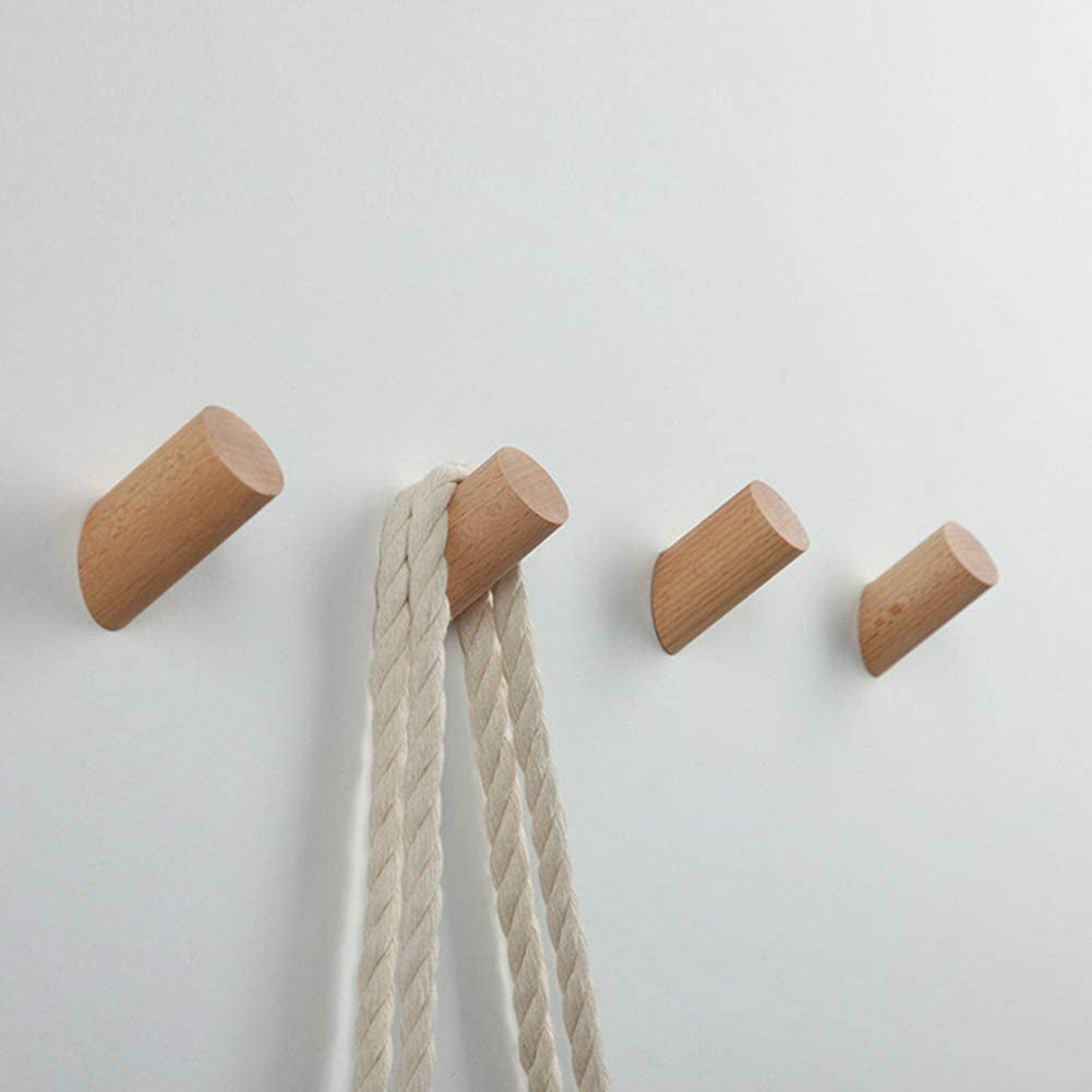 Wooden Coat Hook, 5 Pack Natural Wall Mounted Clothes Scarf Hat and Bag Storage Hangers Towel Rack Bedroom Decoration,Diameter 30Mm