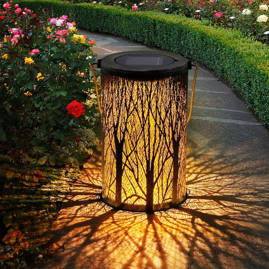 Solar Lanterns for the Garden -  Metal LED Tree Garden Hanging Lanterns IP44 Waterproof Moroccan Garden Ornaments Outdoor for Patio Fence Pathway Wall Table Tree Bronze