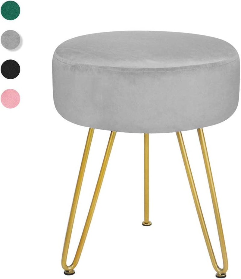 Footstool Velvet round Footrest Ottoman Modern Dressing Table Stool, Shoe Bench for Living Room Bedroom with 3 Golden Metal Leg(Grey1)