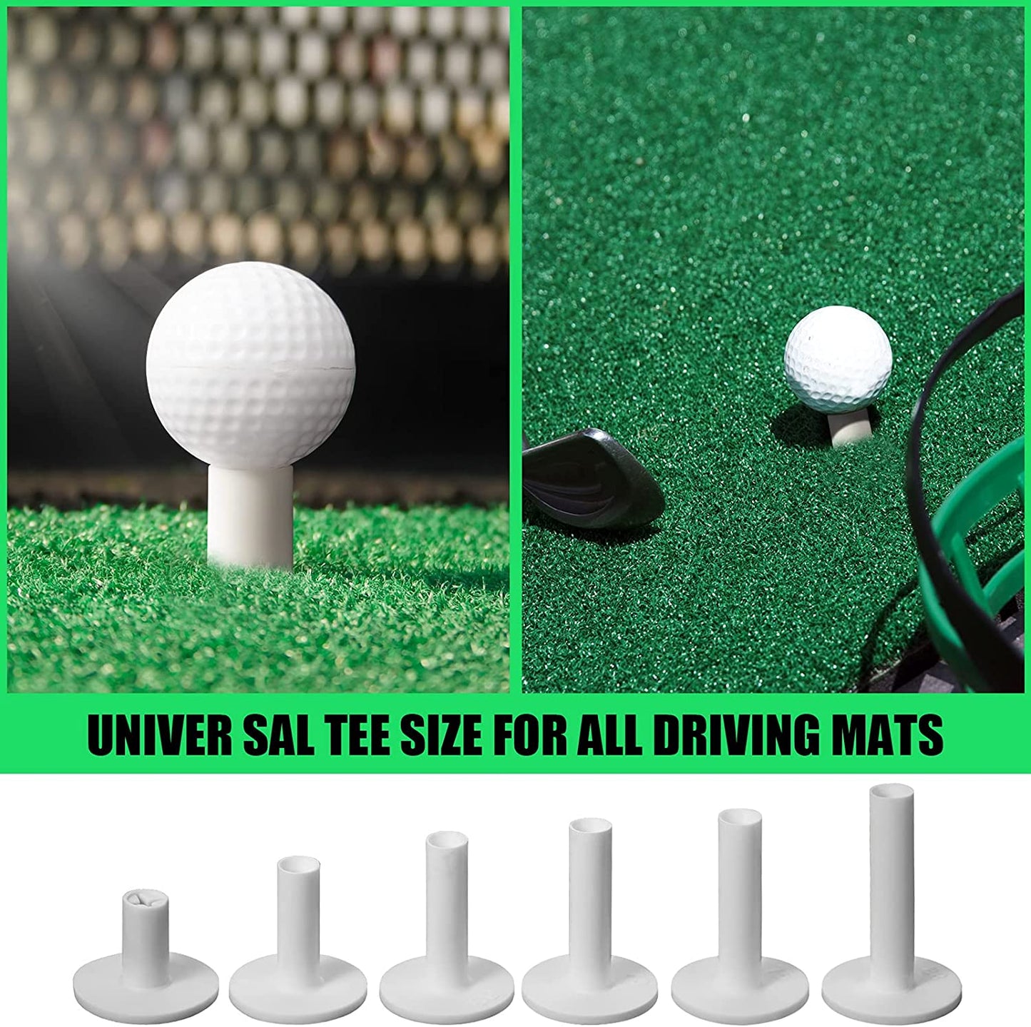 24 Pcs Rubber Golf Plastic Tees 6 Kinds of Different Sizes and 2 Colors for Practice and Driving Range Mats