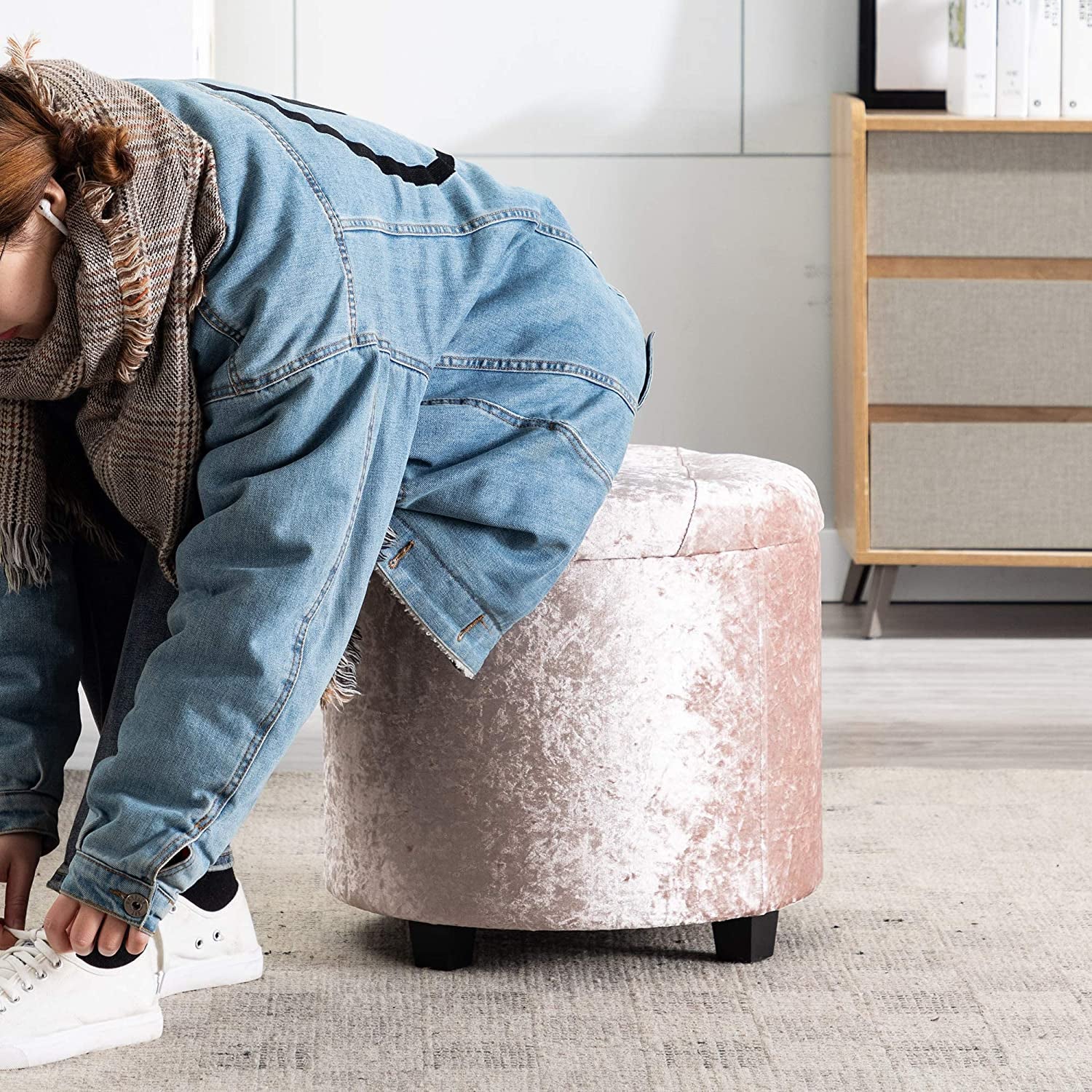 Crushed velvet store storage footstool