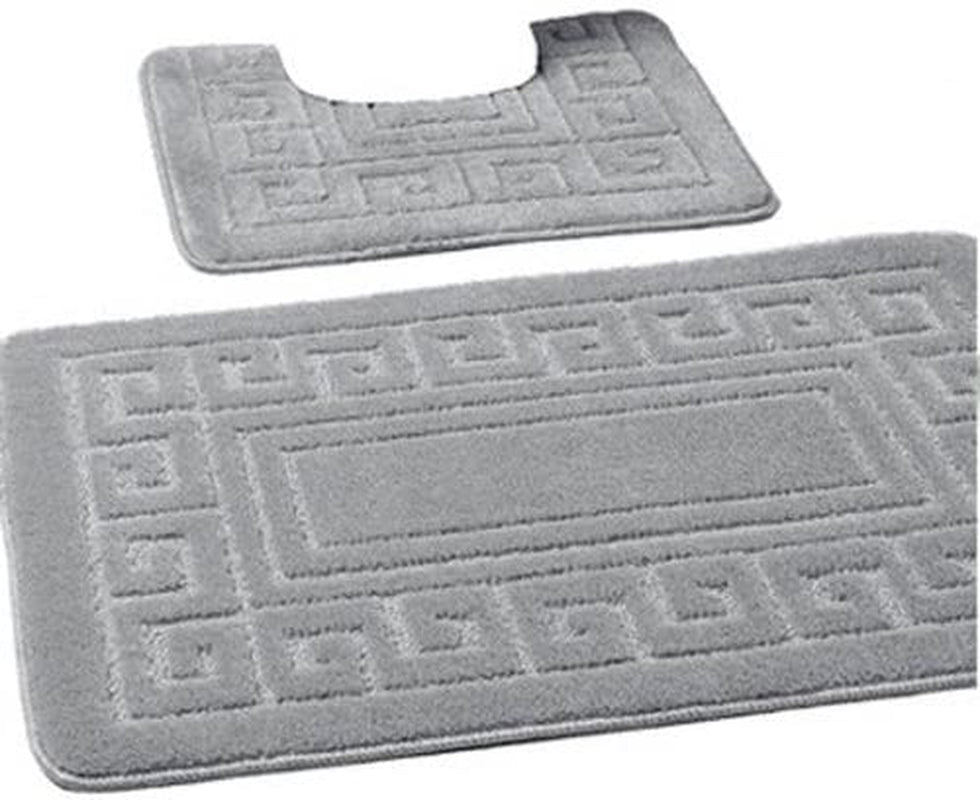 New Greek Style 2 Piece Bath Mat Set Non-Slip 13 Colours (Grey)