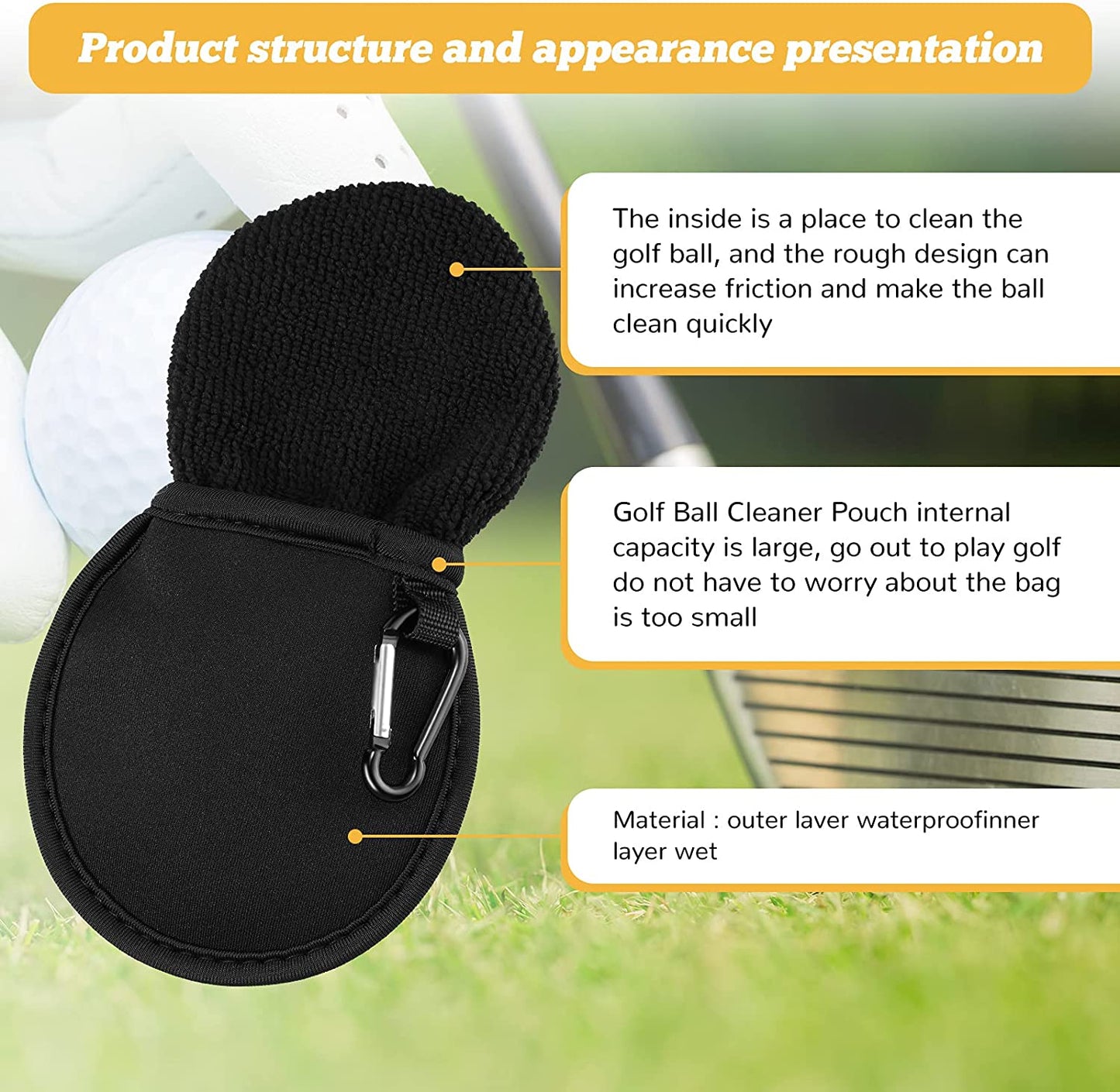 Golf Ball Washer Pocket Pouch Golf Ball Cleaner Pouch Pocket Ball Washer with Clip Golf Ball Cleaner Bag Accessory for Cleaning Golf Balls