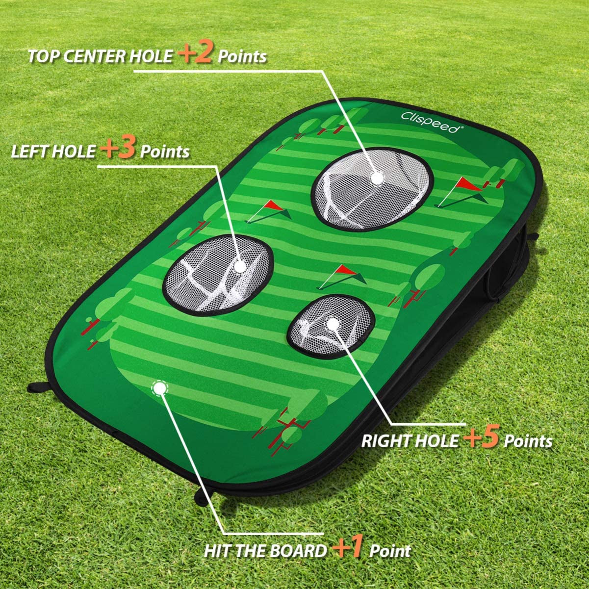 Backyard Golf Cornhole Game Set Pop up Golfing Chipping Net Includes 16 Training Balls,1 Hitting Mat and 4 Stakes