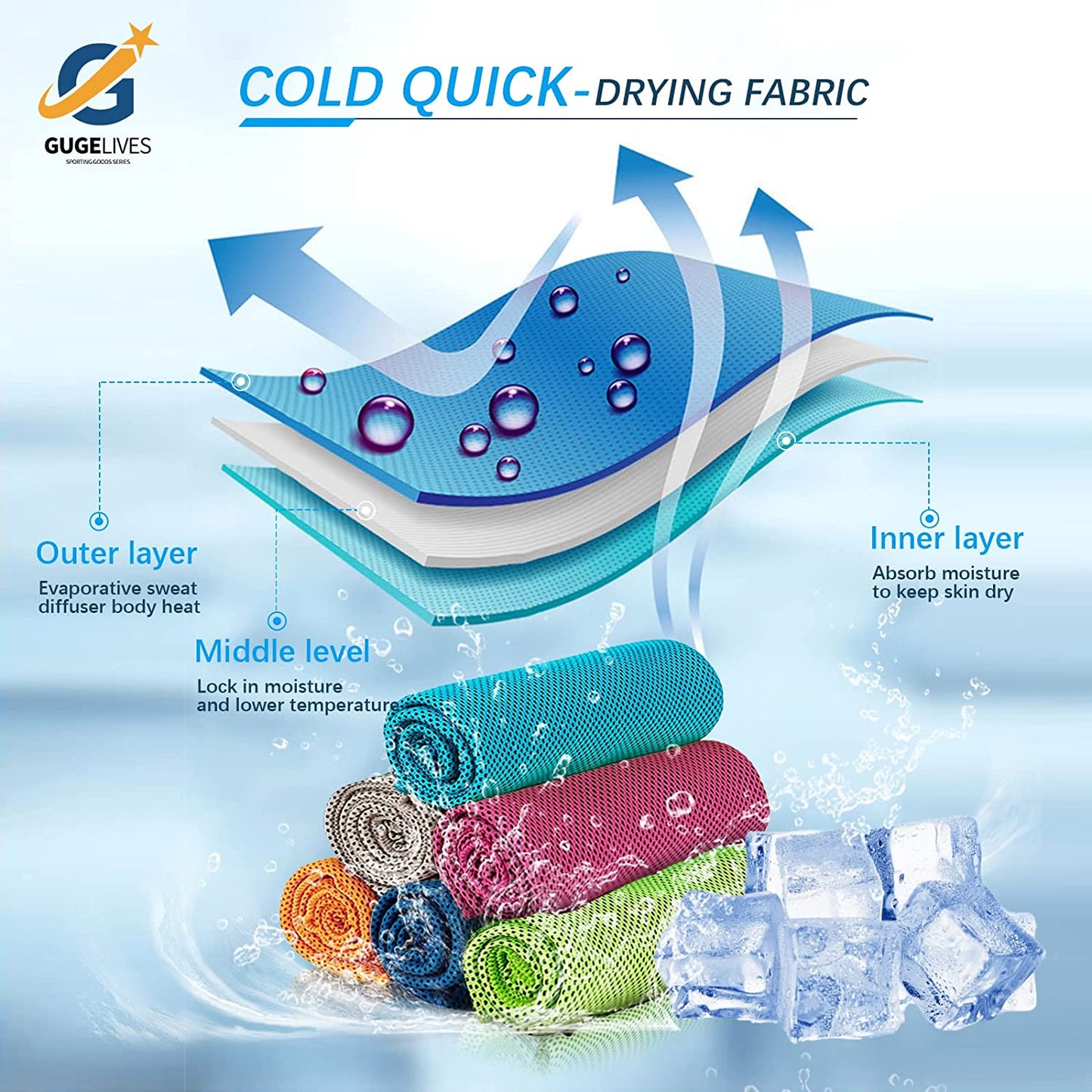 [6 Pack] Cooling Towel, Ice Sports Towel, Cool Towel for Instant Cooling,For Yoga, Travel, Golf, Gym,Camping, Fitness, Running, Workout & More Activities (35"X12")