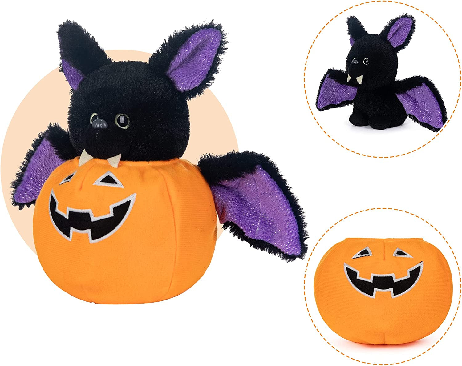My Oli Stuffed Animal Plush Halloween Toy Plush Pumpkins with Removable Bat Glow in the Dark Toy Halloween Ornaments/Gifts for Kids Baby Toddler
