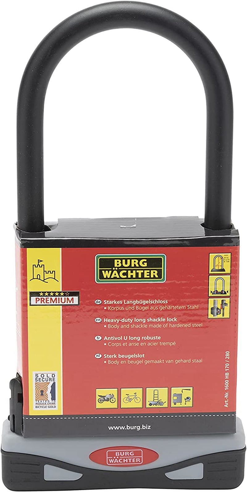 Burg Wachter 273S Sold Secure Gold Approved D Lock, Grey/Black, Large