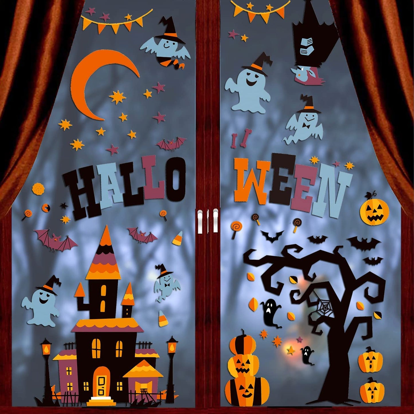 Halloween Window Clings Stickers 10 Sheets Bats Ghost Window Decal for Halloween Party Decoration