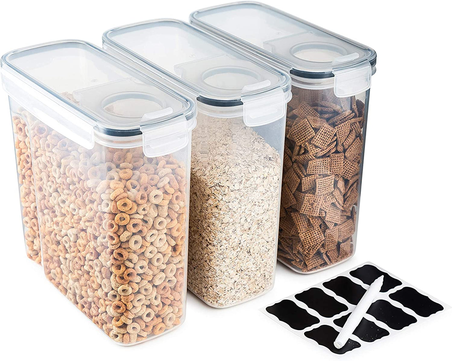 Cereal Storage Containers – 3Pcs Set Plastic Food Storage Containers – Practical Cereal Dispenser – Food Grade and BPA Free – Durable and Easy to Use – Ideal for Cornflakes, Flour Storage