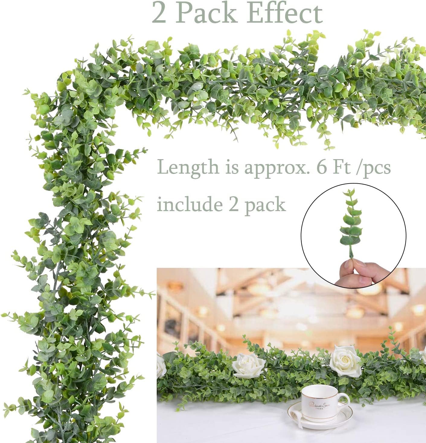 2 Pcs Artificial Eucalyptus Garland Faux Eucalyptus Leaves Vines Handmade Plastic Garland Greenery Hanging Plant Wedding Arch Wall Table Party Decor