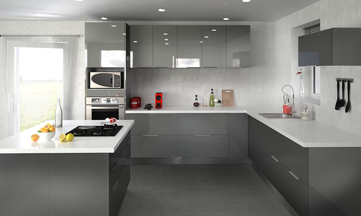 - Tall Kitchen Cabinet, High-Gloss Grey, 80 X 34 X 35 Cm