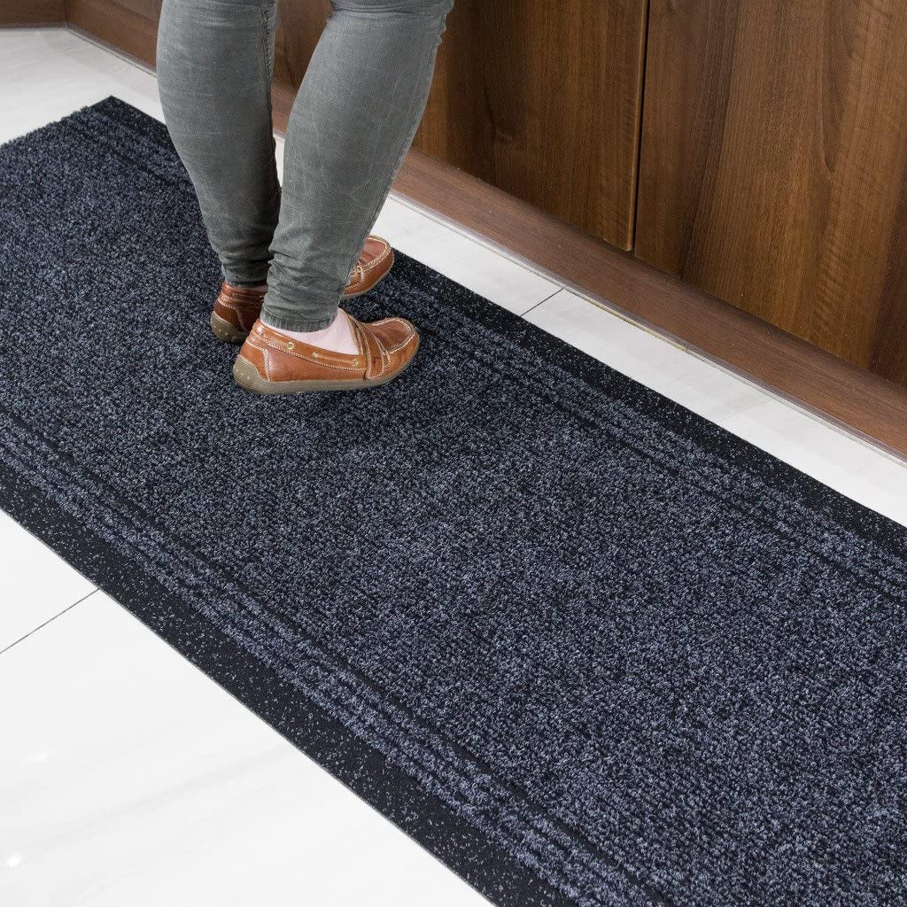 Grey Black Rubber Backed Very Long Hallway Hall Runner Narrow Rugs Custom Length - Sold and Priced per Foot