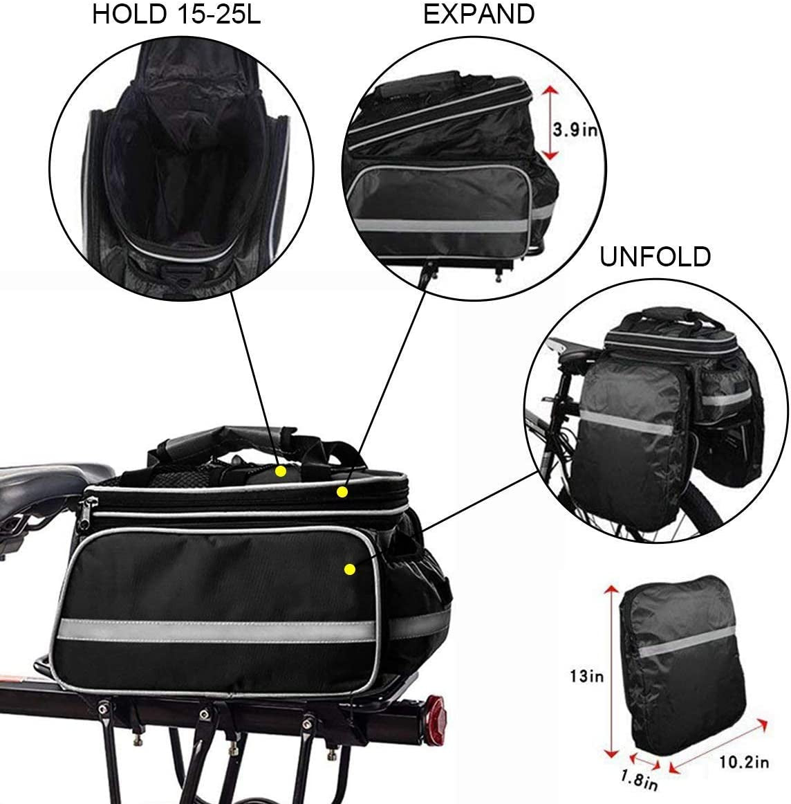 BODECIN Bicycle Pannier, Outdoor Waterproof Multi- Function Portable Bicycle Pack Bike Pannier Carrying Luggage Package Rack Panniers Rear Seat Trunk Bag with Rainproof Cover